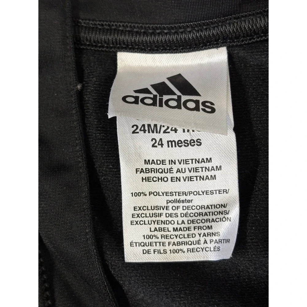 Kids Black Adidas‎ Track Jacket Full Zip White Stripe Logo 24 Months